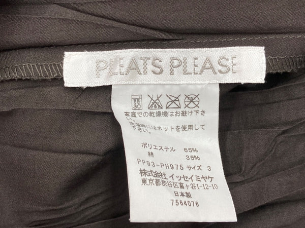 イッセイミヤケ ISSEY MIYAKE プリーツプリーズ PLEATS PLEASE ノースリーブ ミモレ丈 ミディ丈 シワプリーツ加工 バックリボン ウエストマーク 日本製 BROWN 茶色 PP93-PH975 ワンピース ブラウン SIZE3 104LT-165