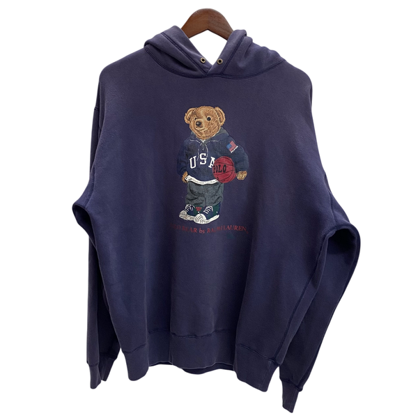 【曜日割引対象外】 ラルフローレン POLO RALPH LAUREN 90's 00's ポロベア バスケ 香港製 パーカ ネイビー Sサイズ 201MT-4527 VB