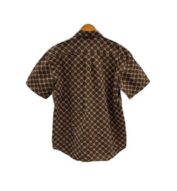 ステューシー STUSSY 90s 90's OLD STUSSY モノグラム 総柄 紺タグ USA製 SSリンクロゴ 半袖シャツ ベージュ Sサイズ 101MT-5000