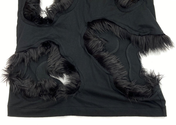 コムデギャルソン COMME des GARCONS HOMME PLUS 23AW CUT-OUT FAKE FUR L/S TEE カットアウトフェイク ファー Tシャツ 長袖 穴あき 黒 PL-T002 ロンT 無地 ブラック Mサイズ 104MT-1608