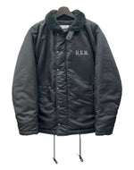 ヒューストン HOUSTON NYLON N-1 DECK JACKET ナイロン デッキ ジャケット 襟ボア ジップアップ アウター 黒 51459 ジャケット プリント ブラック Lサイズ 104MT-1433
