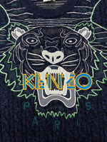 ケンゾー KENZO CREWNECK TIGER KNIT クルーネック タイガー ニット セーター ラメ 刺繍 厚手 長袖 紺 F965PU2513XE セーター ロゴ ネイビー XLサイズ 104MT-1964