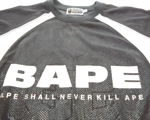 アベイシングエイプ A BATHING APE ソリッドカモジャカードマルチフットボールジャージ 001CSL301312M ロンT ブラック Mサイズ 103MT-3014