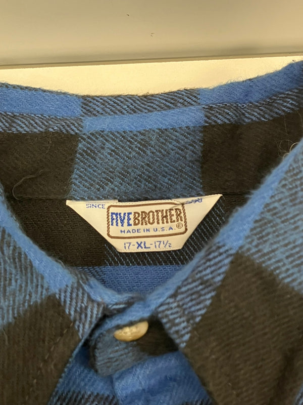 ファイブブラザー FIVE BROTHER 70's~80's 70~80年代 三角タグ ヘビーネルシャツ フランネル ヘビネル ワークシャツ バッファローチェック MADE IN USA アメリカ製 VINTAGE ヴィンテージ XL 長袖シャツ ブルー LLサイズ 101MT-5174