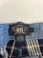 ダブルアールエル RRL ラルフローレン Ralph Lauren チェック柄 コットン リネンパンツ ショートパンツ ハーフパンツ ネイビー サイズ36 101MB-719