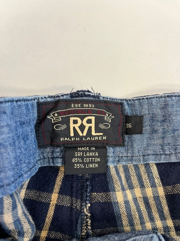 ダブルアールエル RRL ラルフローレン Ralph Lauren チェック柄 コットン リネンパンツ ショートパンツ ハーフパンツ ネイビー サイズ36 101MB-719
