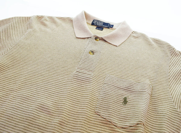 ラルフローレン RalphLauren ボーダー リネン 半袖 ポロシャツ ポケットシャツ KK-RL-YM0323 半袖ポロシャツ ベージュ Lサイズ 103MT-2388