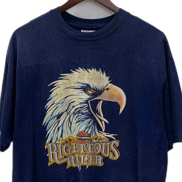 【曜日割引対象外】 ハーレーダビッドソン HARLEY-DAVIDSON 80’s~ RIGHTEROUS RULER Tシャツ ブルー XLサイズ 201MT-3615 VB