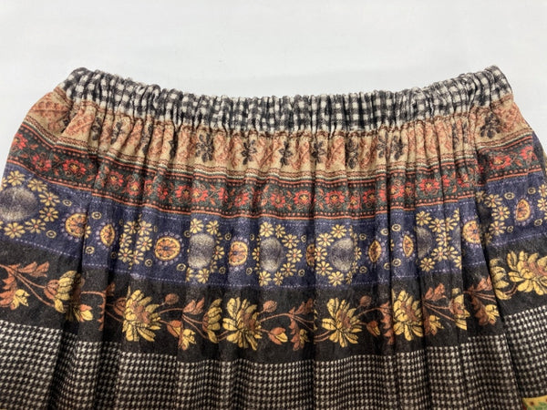 コムデギャルソン COMME des GARCONS タオ tao 2009年製 パリコレ コレクション着用 ベロア ウエストゴム ポケット付 ギンガムチェック エスニック柄 日本製 ブラウン系 3D-S032 スカート 花・植物 マルチカラー XSサイズ 104LB-44