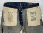 ダブルアールエル RRL DENIM PANTS デニム パンツ 赤耳 セルビッチ ボタンフライ ジーパン ジーンズ USA製 Ralph Lauren インディゴ 青 ロゴ デニム ブルー 34×32 104MB-352