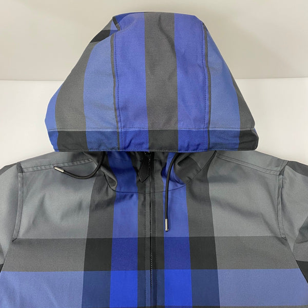 バーバリー Burberry Checked Hooded Jaket タータンチェック フーデッド ダブルジップ ジャケット ブルー Mサイズ 201MT-3309