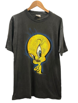 ヴィンテージ vintage 90s 90's LOONEY TUNES TWEETY BLACK OUT SHADOW ルーニーチューンズ トゥイーティー ©1998 Warner Bros. Tシャツ ブラック Mサイズ 101MT-2962