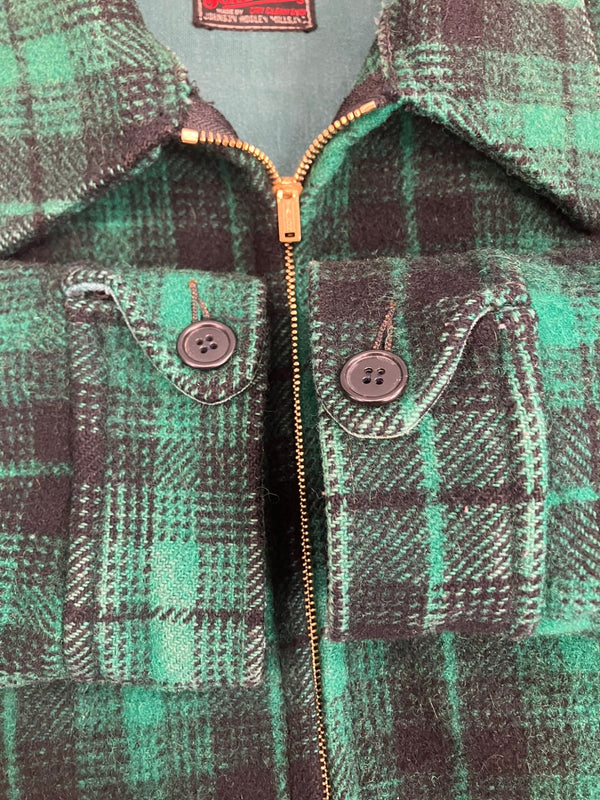 ヴィンテージ vintage 60’s~70's 60~70年代 JOHNSON WOOLEN MILLS ハンティング スポーツジャケット ブルゾン ブロックチェック TALON ZIP タロン - ジャケット グリーン フリーサイズ 101MT-3621