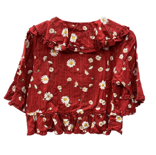 ピンクハウス PINKHOUSE ひなぎく プリント ブラウス 半袖 シャツ ボレロ リボン ピコフリル ビッグカラー 丸襟 コットン 綿 ロリータ ゴスロリ RED 赤 A2133FB 061 カーディガン 花・植物 レッド 104LT-243
