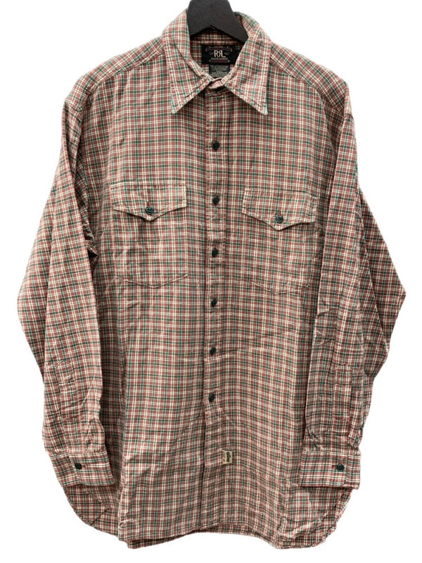 ダブルアールエル RRL 90s 三ツ星タグ SHIRT ステンカラー 猫目ボタン ヴィンテージ VINTAGE ラルフローレン RALPH LAUREN コットン モーリシャス製 RED 赤 長袖シャツ チェック レッド Sサイズ 104MT-1976