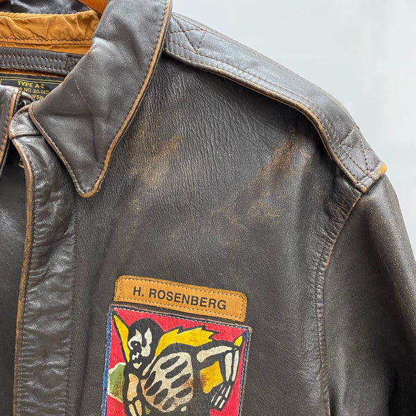 【曜日割引対象外】 アヴィレックス AVIREX A-2 レザー フライトジャケット USA製 ジャケット ブラウン 42サイズ 201MT-4519 VB