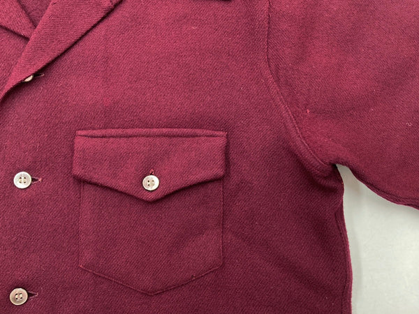 ヴィンテージ vintage 40s~ 40年代 Manhattan マンハッタン ウール オープンカラー 開襟 ロングポイント 朱色 サイズ 2 長袖シャツ 無地 ワインレッド 104MT-1312