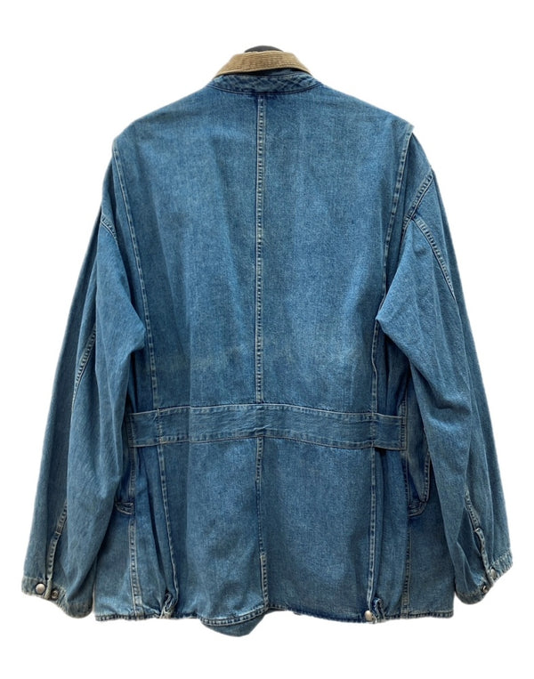 ダブルアールエル RRL 90s DENIM HUNTING JACKET デニム ハンティング ジャケット ボタン 三ツ星タグ Ralph Lauren 青 ジャケット 無地 ブルー Lサイズ 104MT-2295