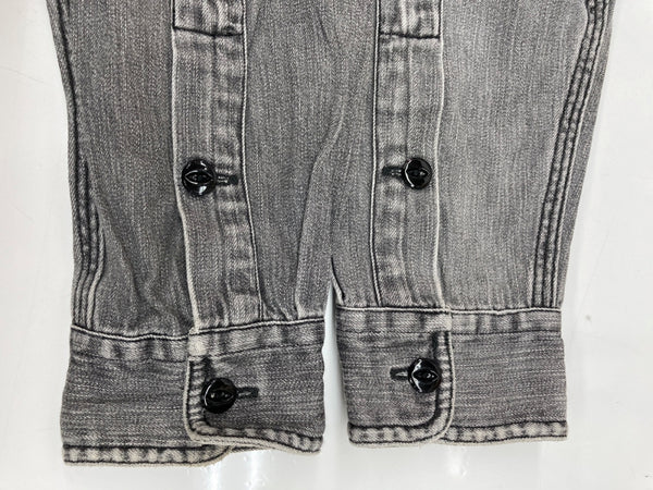 ダブルアールエル RRL 90s 三ツ星タグ ブラックデニム SHIRT シャンブレー ステンカラー フロントボタン チンスト 猫目ボタン ヴィンテージ VINTAGE GRAY 灰色 長袖シャツ 無地 グレー Mサイズ 104MT-1953