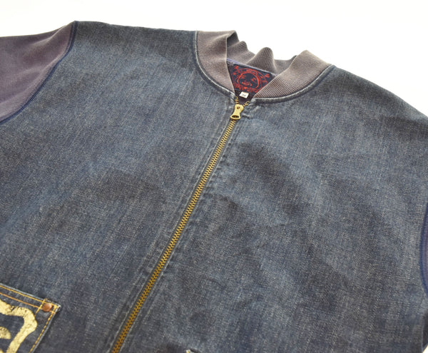 エヴィス EVISU ペイント スウェット デニム ジップアップ トレーナー茄子紺 38 ジャケット ブルー 103MT-2456