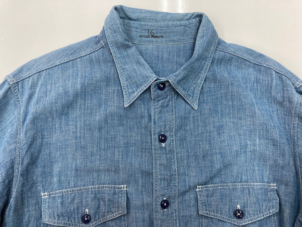 ブッチャープロダクツ BUTCHER PRODUCTS アットラスト  At Last＆Co シャンブレーシャツ ワーク マチ付き 青 サイズ16 長袖シャツ 無地 ブルー 104MT-2259