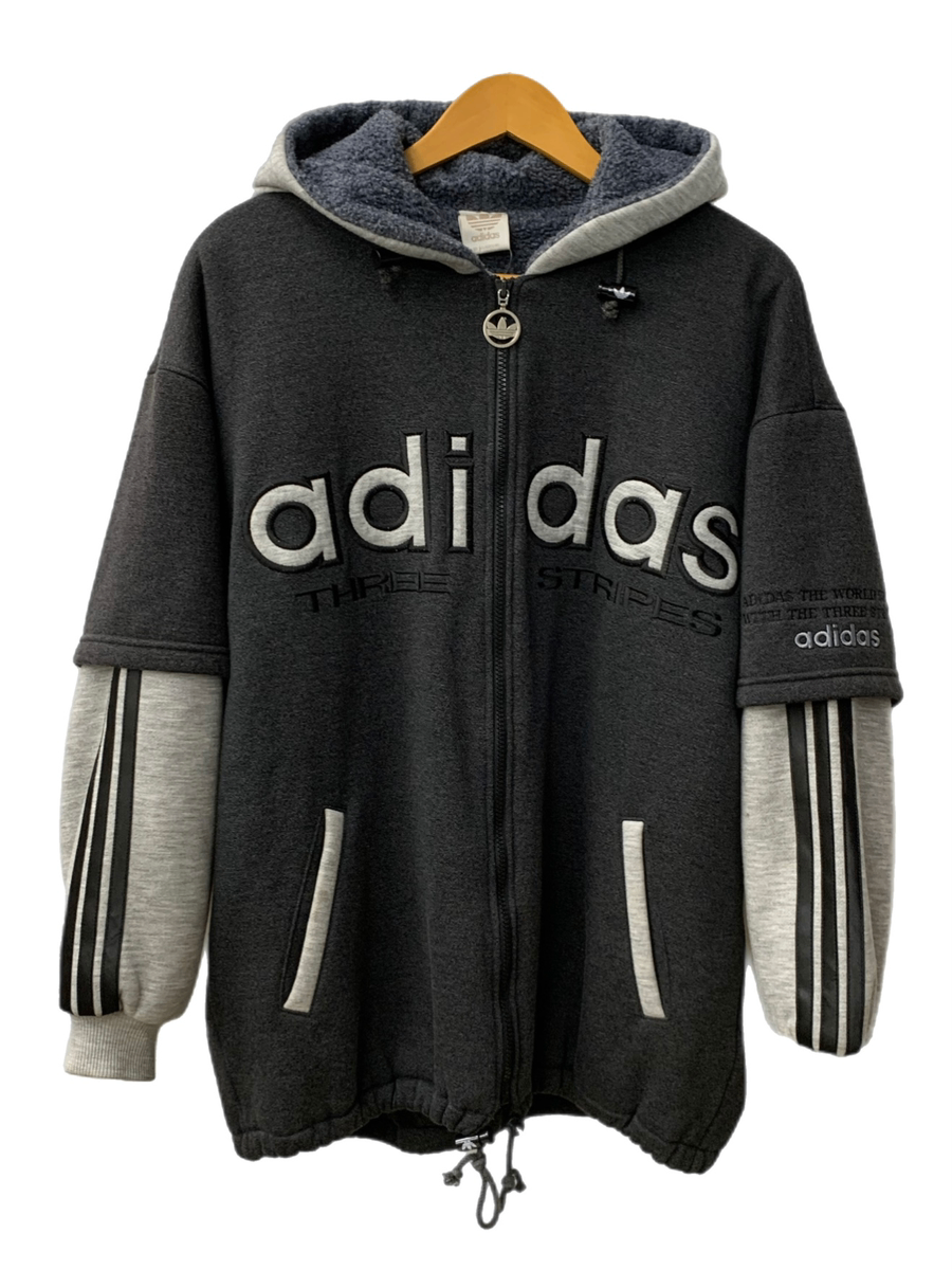 アディダス adidas 90s 銀タグ トレフォイル フーディ レイヤード デサント AA-5141 ジャケット ロゴ グレー Mサイズ  201MT-2264