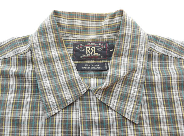 ダブルアールエル RRL 三ツ星 三つ星 90's チェック シャツ  半袖シャツ グリーン Lサイズ 103MT-2830