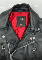 トリプルシックス 666 DOUBLE RIDERS JACKET ダブル ライダース ジャケット バイカー 革ジャン ロクロクロク ベルト 裏キルティング 黒 サイズ 30 ジャケット 無地 ブラック 104MT-1289