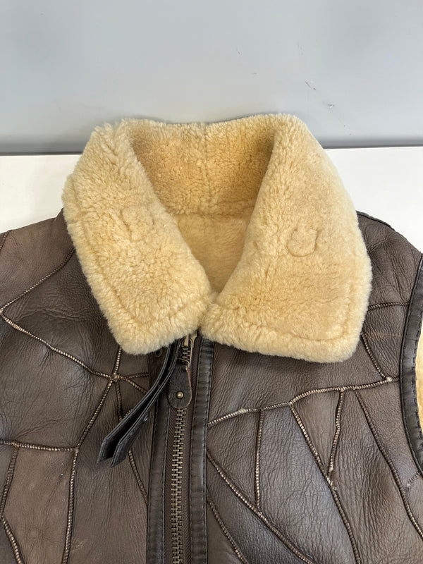 レザーアイテム Leather B-3フライトジャケット ベスト シープスキン 羊革 パッチワーク ムートンベスト 411073 ベスト ブラウン Mサイズ 101MT-5412