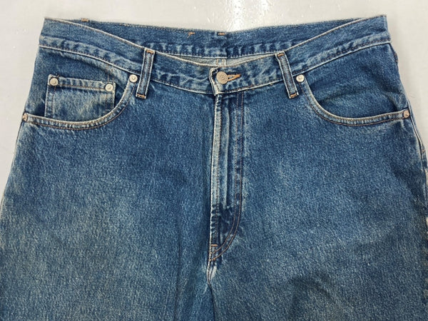 ダブルアールエル RRL 90s DENIM PANTS デニム パンツ ジップフライ ジーパン ジーンズ USA製 Ralph Lauren インディゴ 青 ロゴ R004 デニム ブルー サイズ 35 104MB-232