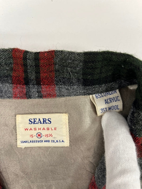 シアーズ Sears ヴィンテージ Vintage 60s～ オープンカラーチェックシャツ 開襟 長袖シャツ グレー Mサイズ 101MT-4087