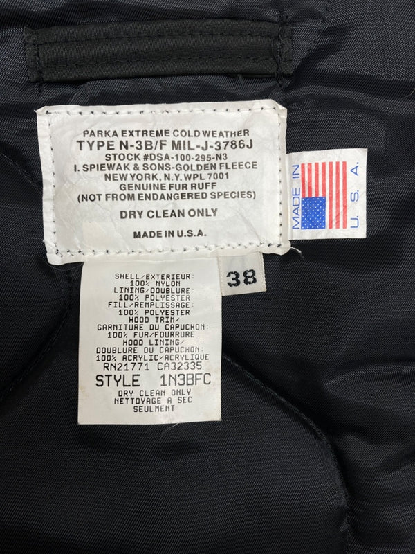 スピワック SPIEWAK Golden Fleece N-3B FLIGHT JACKET フライト ジャケット ミリタリー ジップアップ ファー USA製 アウター 緑 1N3BFC サイズ 38 ジャケット 無地 カーキ 104MT-1868