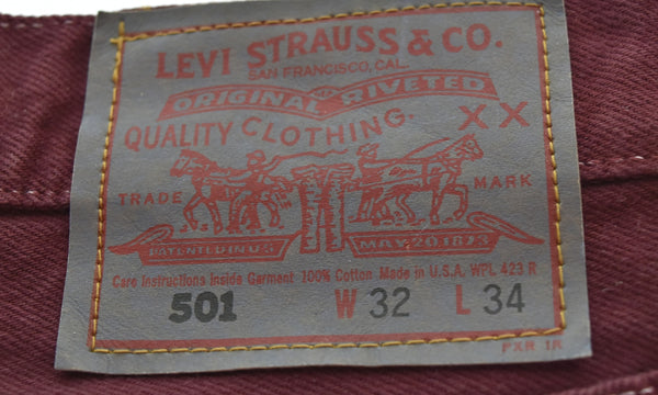リーバイス Levi's 90's 90年代 米国製 USA カラーデニムパンツ ワインレッド 32 34 201-0651  デニム 32 103MB-688