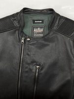 カドヤ KADOYA × Kawasaki LEATHER JACKET レザー ジャケット ライダース セミダブル ダブルジップ アウター 黒 ジャケット 無地 ブラック Lサイズ 104MT-1917