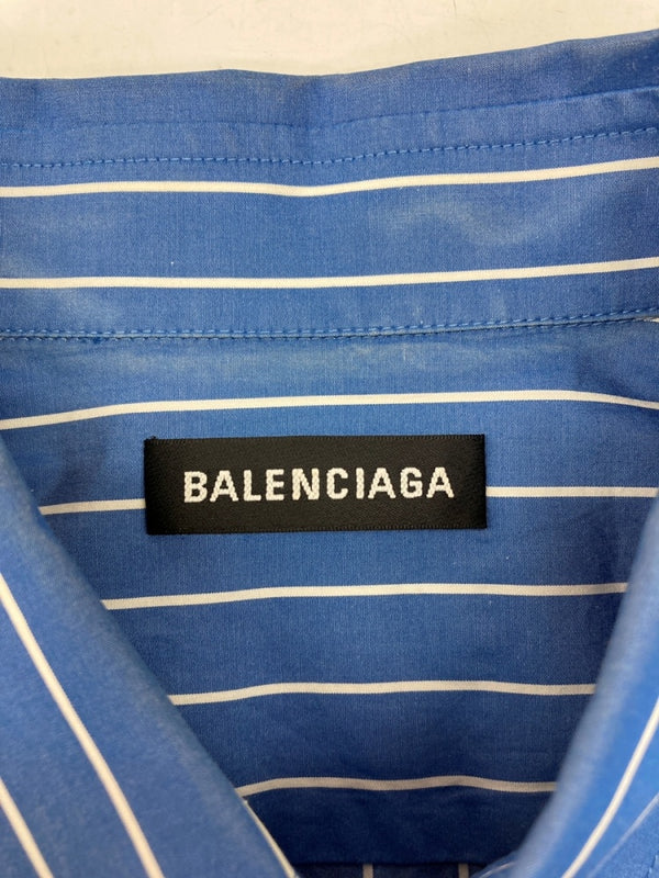 バレンシアガ BALENCIAGA Back Logo Stripe Shirt バック ロゴ ストライプ シャツ 長袖 ボタンダウン オーバーサイズ 白 青 508465 TBM12 サイズ 39 長袖シャツ ストライプ ブルー 104MT-971