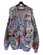 ワコマリア WACKO MARIA × TIM LEHI ティム リーハイ JACQUARD CARDIGAN ジャガード カーディガン スカル 髑髏 虎柄 龍柄 ニット カーディガン 総柄 マルチカラー Mサイズ 104MT-1749