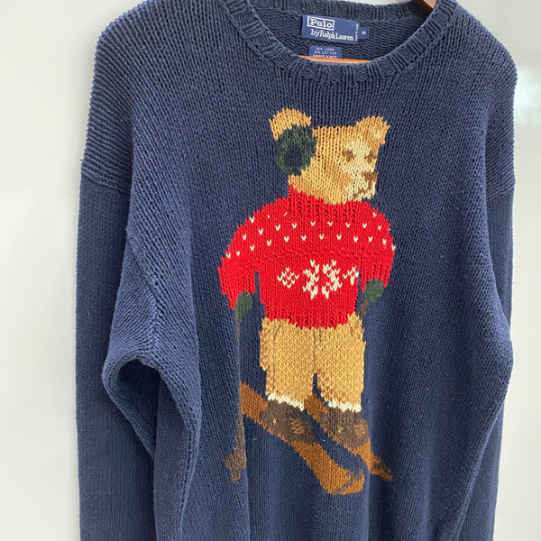 【曜日割引対象外】 ラルフローレン POLO RALPH LAUREN ポロベア HAND KNIT ニット セーター ネイビー Mサイズ 201MT-4270 VB