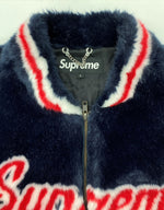 シュプリーム SUPREME 20SS Faux Fur Varsity Jacket フェイク ファー バーシティ ジャケット ベースボール スタジャン 紺 ジャケット ロゴ ネイビー Lサイズ 104MT-562