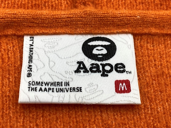 アベイシングエイプ A BATHING APE MOONFACE LOGO ZIP-UP KNIT HOODIE ムーンフェイス ジップアップ ニット フーディ 橙 セーター ロゴ オレンジ Mサイズ 104MT-2171