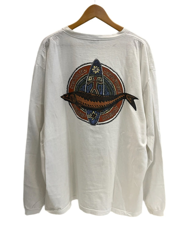 パタゴニア PATAGONIA 90s Vintage ヴィンテージ タグ USA製 MINGLED DESTINIES SHARED HABITAT プリント 長袖カットソー 白 XL ロンT ホワイト LLサイズ 101MT-4701