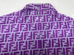 フェンディ FENDI ジーンズ JEANS ズッカ柄 ロングスリーブ ブラウス ステンカラー シアー フロントボタン ロゴボタン ウエストライン イタリア製 PURPLE 紫 10.54224 長袖シャツ 総柄 パープル 104LT-231