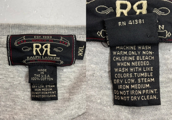 ダブルアールエル RRL 90s COWBOY T-SHIRT カウボーイ Tシャツ ロデオ 半袖 USA製 三ツ星タグ Ralph Lauren 灰 Tシャツ プリント グレー 2XLサイズ 104MT-1484