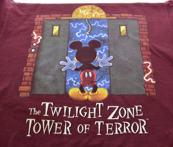 ヴィンテージ Vintage 90's Disney Tower of Terror ディズニー タワー・オブ・テラー タワテラ アトラクション ミッキー キャラT キャラクター バーガンディ XL Tシャツ ワインレッド LLサイズ 103MT-2924