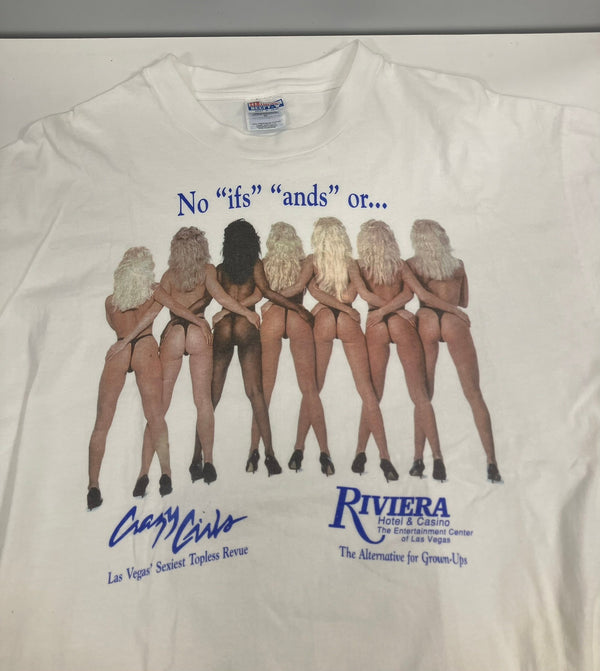 ヴィンテージ vintage 90's 90年代 Hanes Crazy Girls RIVIERA ホテル カジノ ピンナップガール プロモーション アドバタイジング MADE IN USA アメリカ製 XL Tシャツ ホワイト LLサイズ 101MT-4340