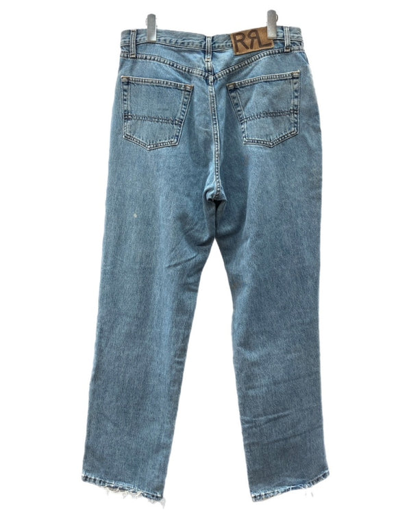 ダブルアールエル RRL 90s DENIM PANTS デニム パンツ ボタンフライ ジーパン ジーンズ USA製 Ralph Lauren インディゴ 青 ロゴ R002 デニム ブルー サイズ 34 104MB-223