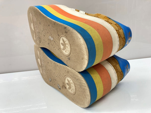 アディダス adidas × グッチ GUCCI 22SS ガゼル GAZELLE 707873 UWV20 ローカット 厚底 GG モノグラム GG柄 総柄 ベージュ系 HQ7085 レディース靴 スニーカー マルチカラー 25.5cm 104S-994