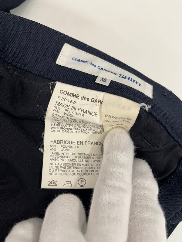 コムデギャルソン COMME des GARCONS COMME des GARCONS SHIRT フランス製 切り替えダブルニー ウールパンツ 紺 S20160 スラックス ネイビー XS 101MB-767