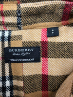 バーバリー Burberry × ゴーシャラブチンスキー Gosha Rubchinskiy オーバーサイズ ノバチェック 切替 フランネル シャツ ウール 毛 長袖シャツ 総柄 ベージュ Sサイズ 104MT-493