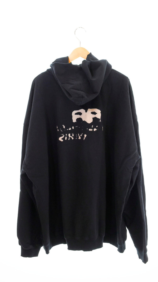 バレンシアガ BALENCIAGA 23SS Hand Drawn BB Icon Hoodieダメージ加工ロゴ オーバーサイズ  パーカー  黒 IT07 620973TNVQ1 1059  パーカ ブラック LLサイズ 103MT-1039