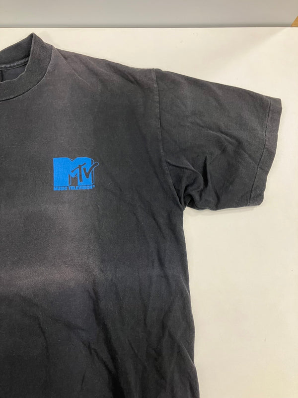 ヴィンテージ vintage 90’s 90年代 GIANT MTV MUSIC TELEVISION WORLD PEACE 地球 ピースマーク Tシャツ ブラック 101MT-5054